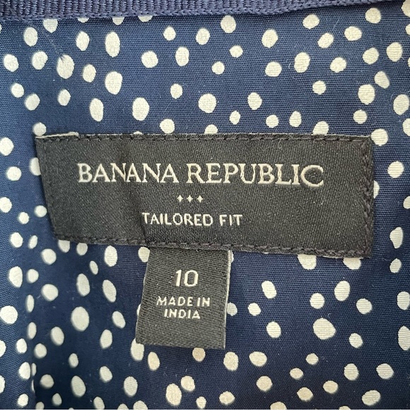 Banana Republic Womens Navy White Tailored Fit Sleeveless Button Up Blouse Sz 10 - Picture 2 of 12